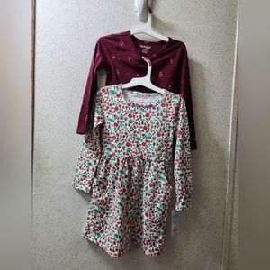 Cat & Jack Longsleeve Floral Dress W/ Side Pockets Girls XS 4/5 2pk